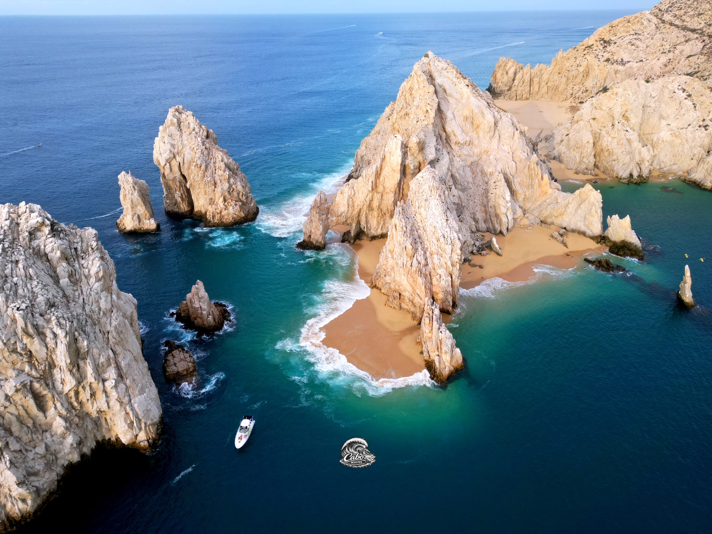 High aerial view of Land’s End with Señorita on the water